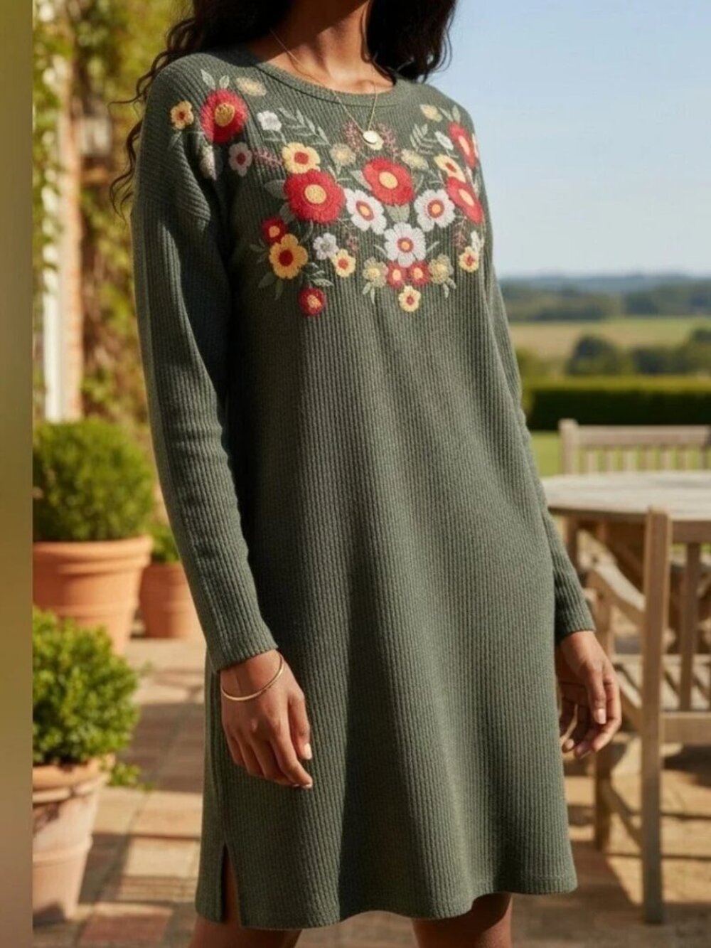 Savanna Jane Embroidered Charcoal Sweater Dress 3XL